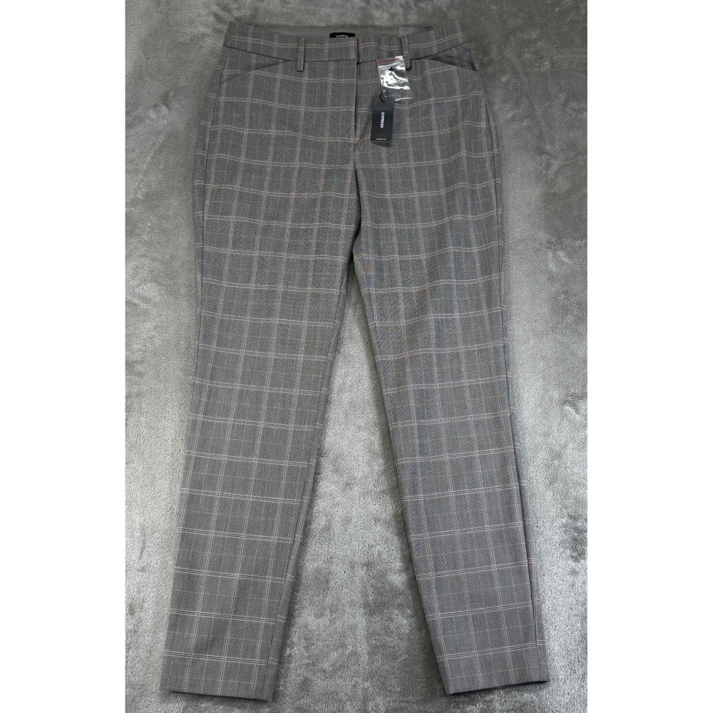Express Editor Skinny Pants Women 6 R Grey Plaid Mid Rise NWT Dress Trousers